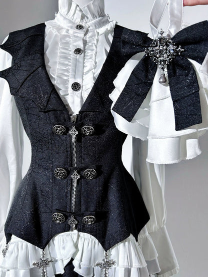 Letters from Unknown Star - Bloodline Duke - Gothic Lolita SK Suit Spider Web Vest and Blouse