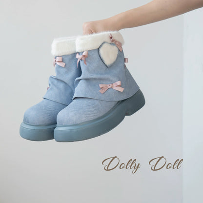 Dolly Doll - Ponyo - Winter Casual Lolita Boots Bow Thick Sole Shoes