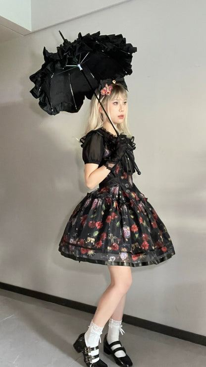 Gloaming - Sweet Lolita Cherry print Short Sleeve OP and SK Set