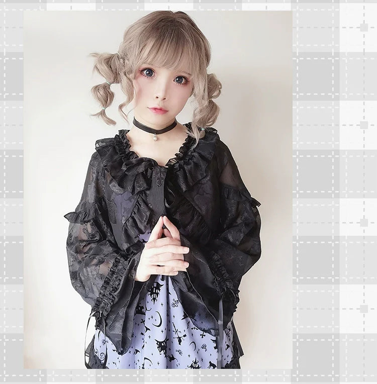 Time Memory - Xianbei - Sweet Lolita Chiffon Lantern Sleeve Cardigan with Bow