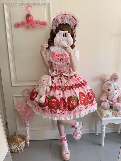 Hanguliang - Strawberry Tale - Sweet Lolita JSK Strawberry Printed Dress