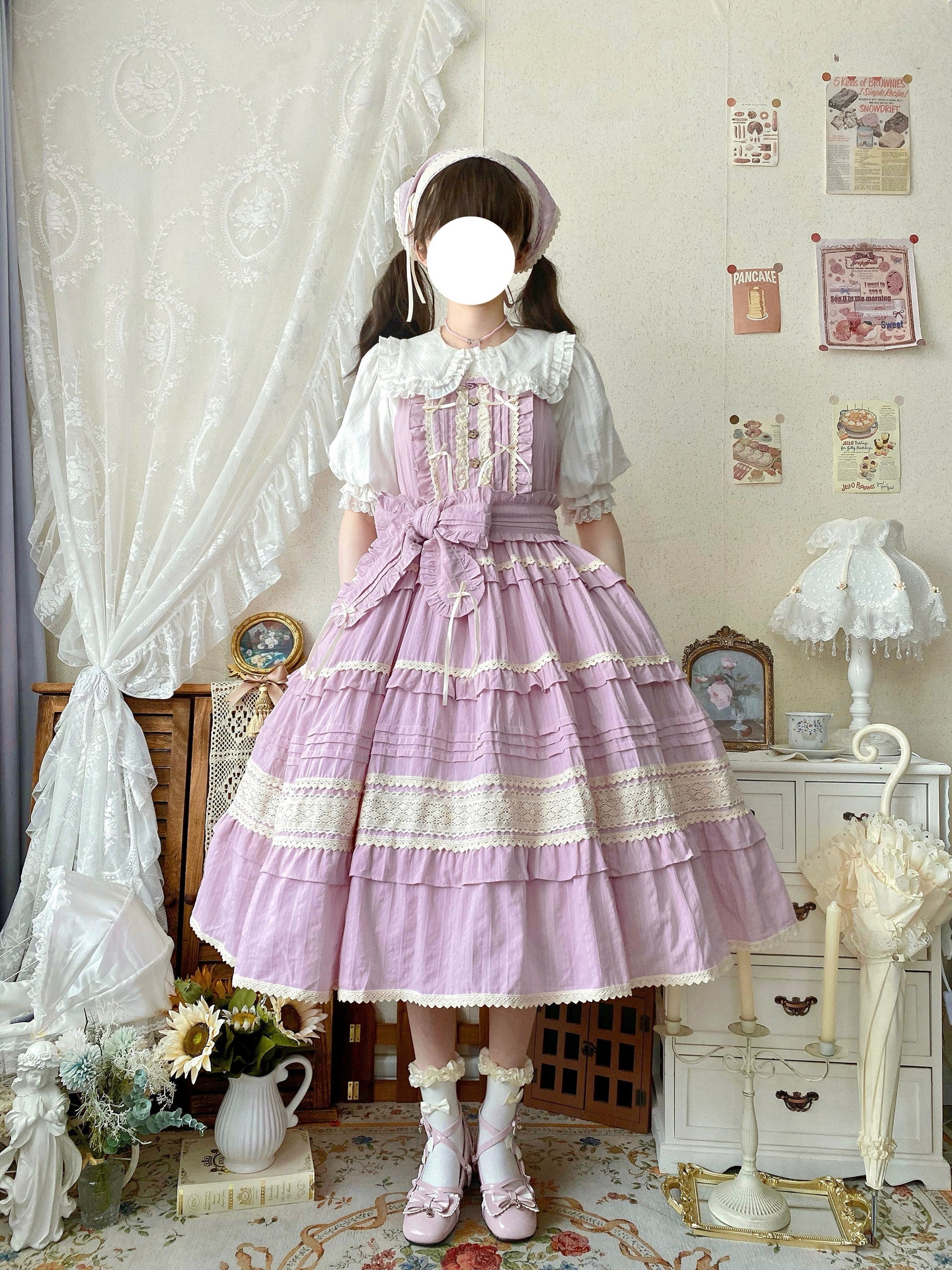 Qianmu - Summer Floral Tea - Country Lolita Cotton Jumper Dress Burlap Dress