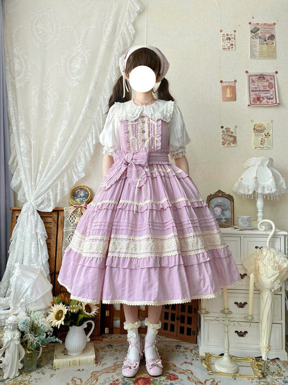 Qianmu - Summer Floral Tea - Country Lolita Cotton Jumper Dress Burlap Dress