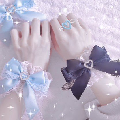 Rabbit Lolita - Sweet Lolita Lace Heart Bow Cuffs