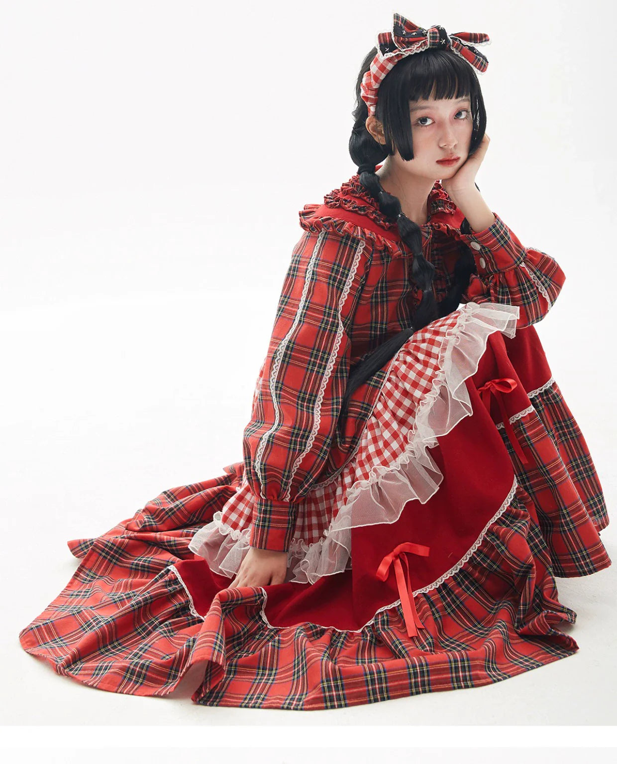 Soso Meme Club - Vintage Lolita OP Dress Red Lolita Plaid Dress for Spring Summer