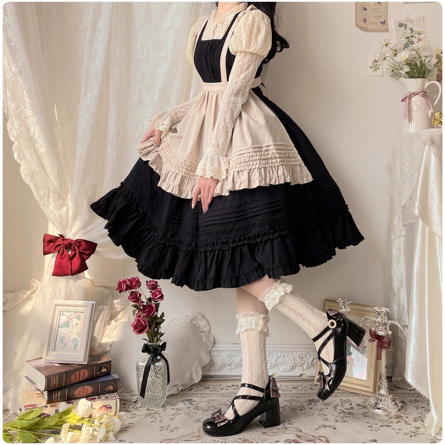 Tiny Garden - Nocturne Reminiscence - Elegant Lolita JSK Dress Multi-Wear Apron Dress Set