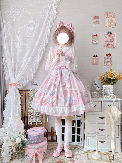 Sugar Girl - Sweet Lolita Summer JSK Dress, Wreath Bunny Printed