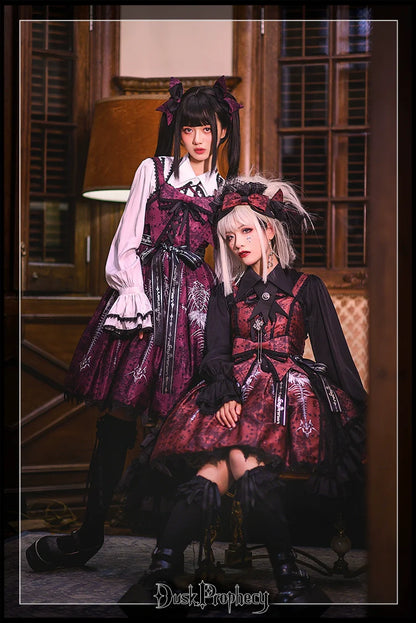 DuskProphecy - Coccyx - Elegant Lolita Dress High Waist Fishbone Print JSK Set
