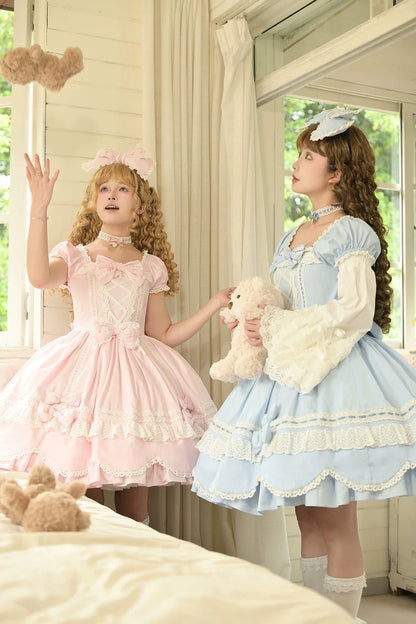 Miss Point - Vintage Petal Rabbit - Old School Lolita OP Cotton Dress With Petal-Shaped Hem