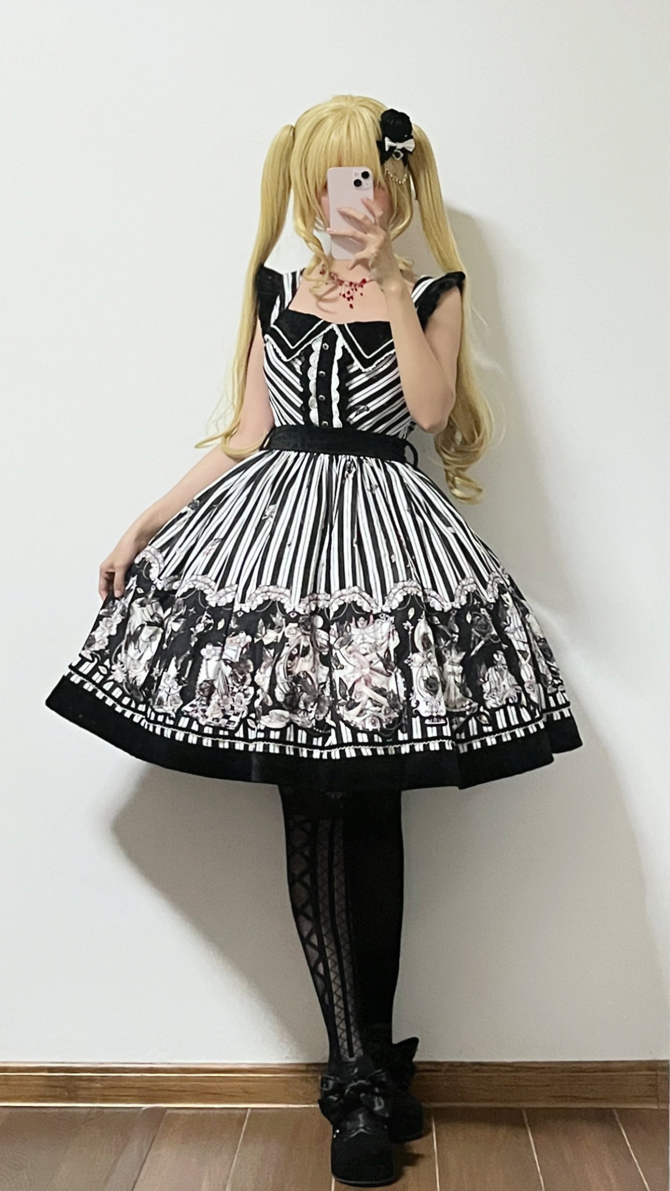 Little Bear - Gothic Lolita Black and White Striped JSK Set