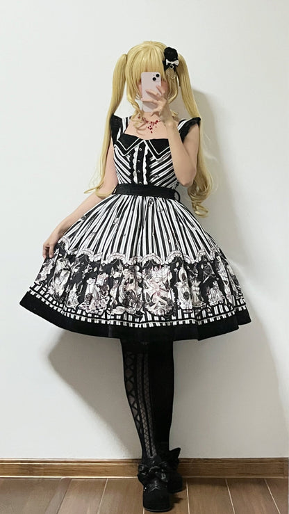 Little Bear - Gothic Lolita Black and White Striped JSK Set