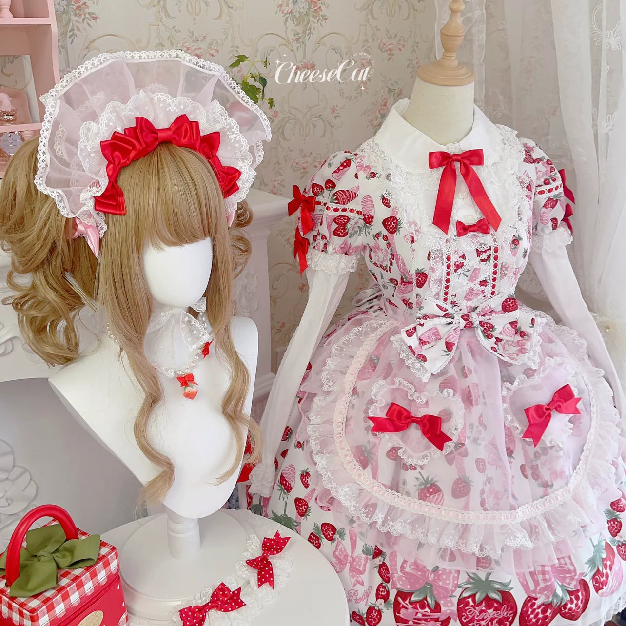 CheeseCat - Sweet Lolita Bonnet Organza Bow Headdress