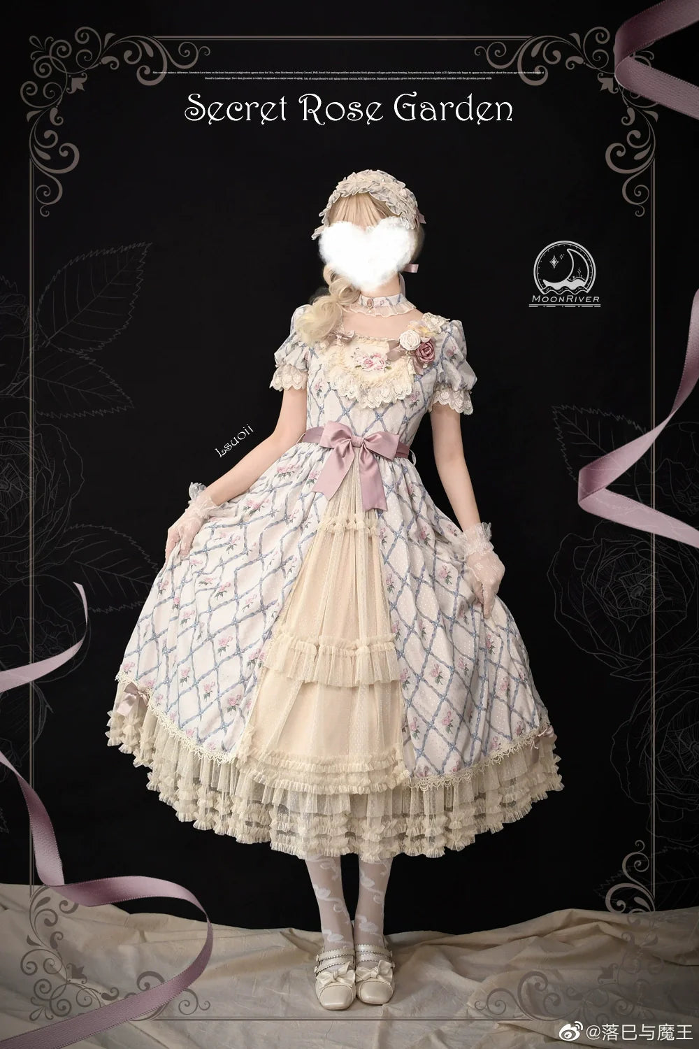 Moon River - Elegant Lolita OP Dress Short Sleeve Square Neckline Print Dress