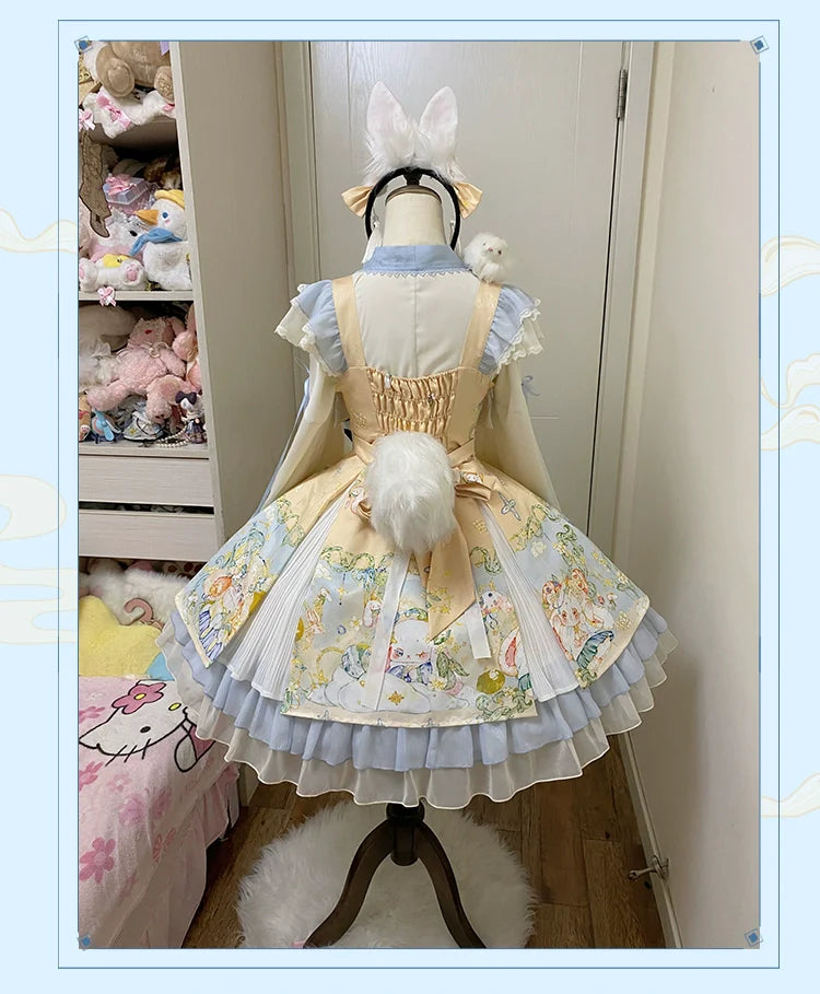 YingLuoFu - Laurel - Kawaii Han Lolita Jumper Dress Rabbit Print