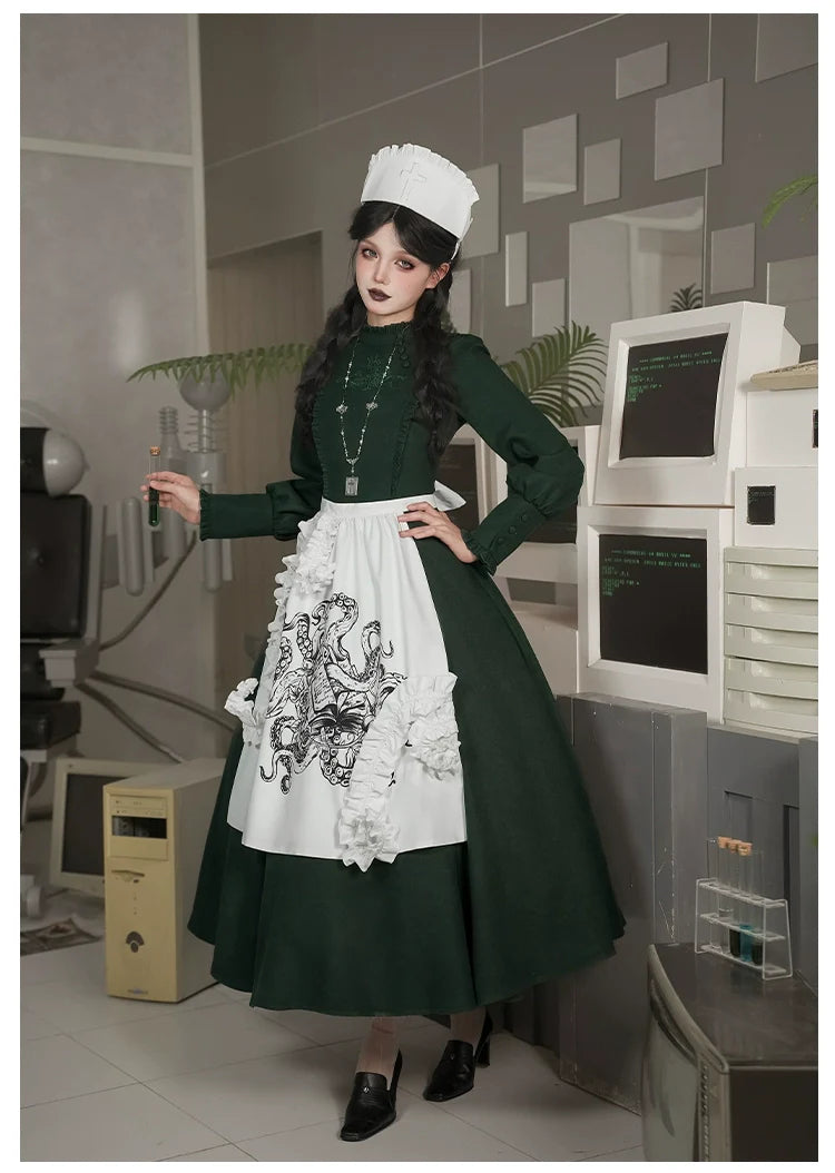 With PUJI - Letter and Poetry ﾂｷ Abyss Clinic - Gothic Lolita Green Dress Set