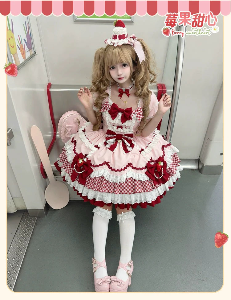 Sakurahime - Berry Sweetheart - Sweet Lolita OP Suit Old School Lolita Dress and Top Hat