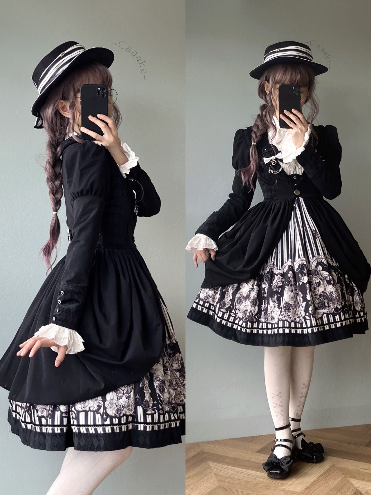 Little Bear - Gothic Lolita Black and White Striped JSK Set