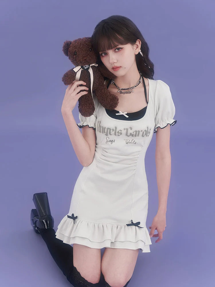 Strap halter neck short sleeve dress【s0000007842】