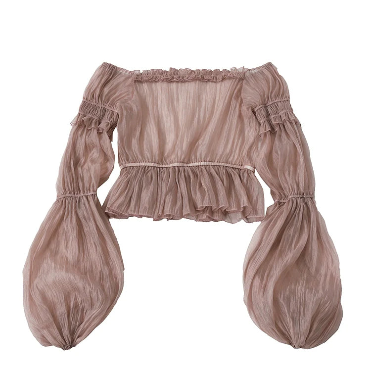 Balladeer - Classic Lolita Shirt Puff Sleeves Open Shoulder Blouse