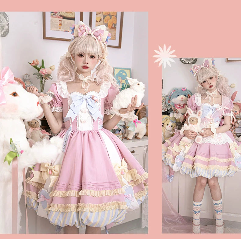 OCELOT - Sweet Lolita Pink Cat Tail OP Dress Set