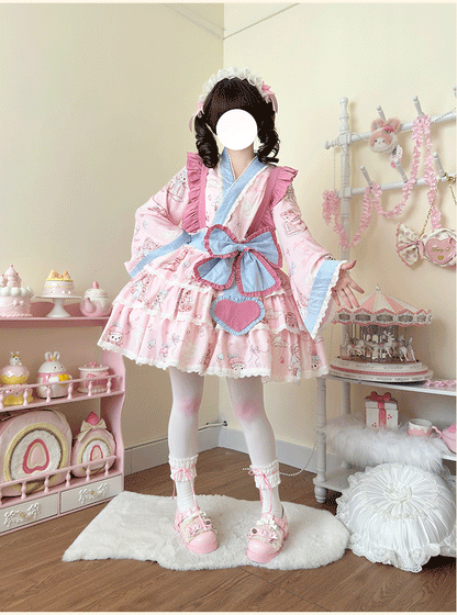 Niu Niu - Showa Moe Bear - Plus Size Wa Lolita Dress Set Kawaii Lolita SK Suit