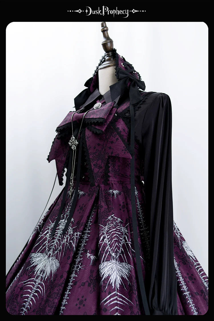 DuskProphecy - Coccyx - Elegant Lolita Dress High Waist Fishbone Print JSK Set