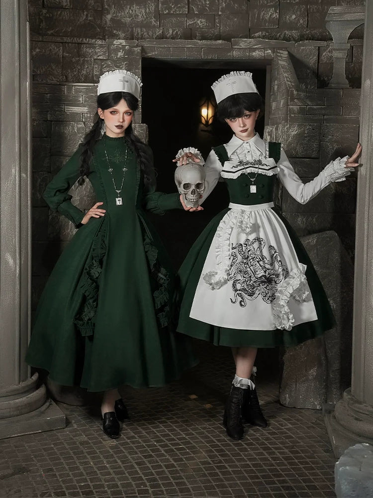 With PUJI - Letter and Poetry ﾂｷ Abyss Clinic - Gothic Lolita Green Dress Set
