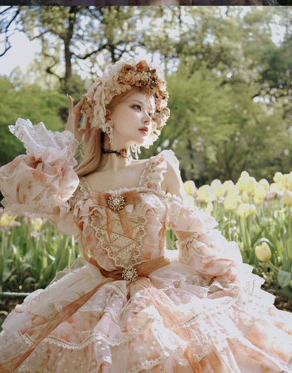 Cat Fairy - Rose Letter - Wedding Lolita Princess Dress Floral Printing Flounce Hem