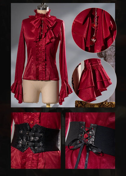 Forest Fluorescent Carps - Rose Countess - Ouji Lolita Pants Suit Prince Coat Elegant Shirt Trailing