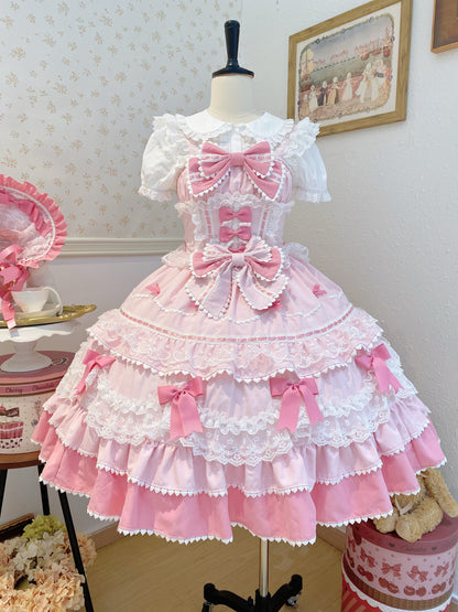 Sugar Girl - Fondant Cake - Summer Sweet Lolita JSK Dress, Tiered Ruffles and Bows