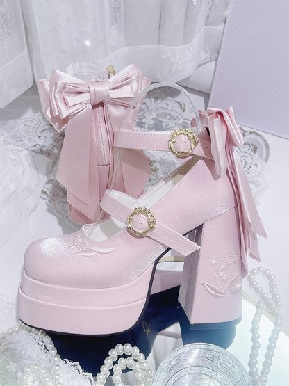 Dreamland - Floating Dream Lily - Elegant Lolita High Heel Shoes, Detachable Bow