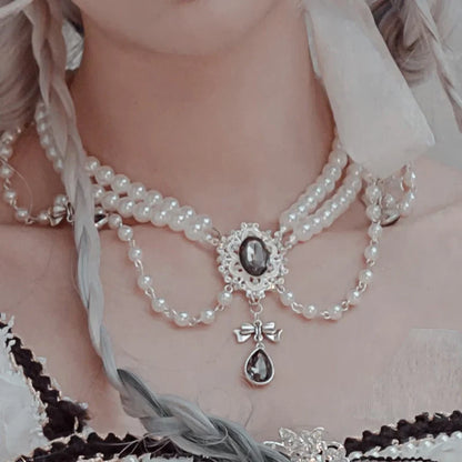 Cat Fairy - Dark Starry Night - Wedding Lolita Bonnet Bridal Mesh Gloves and Necklace