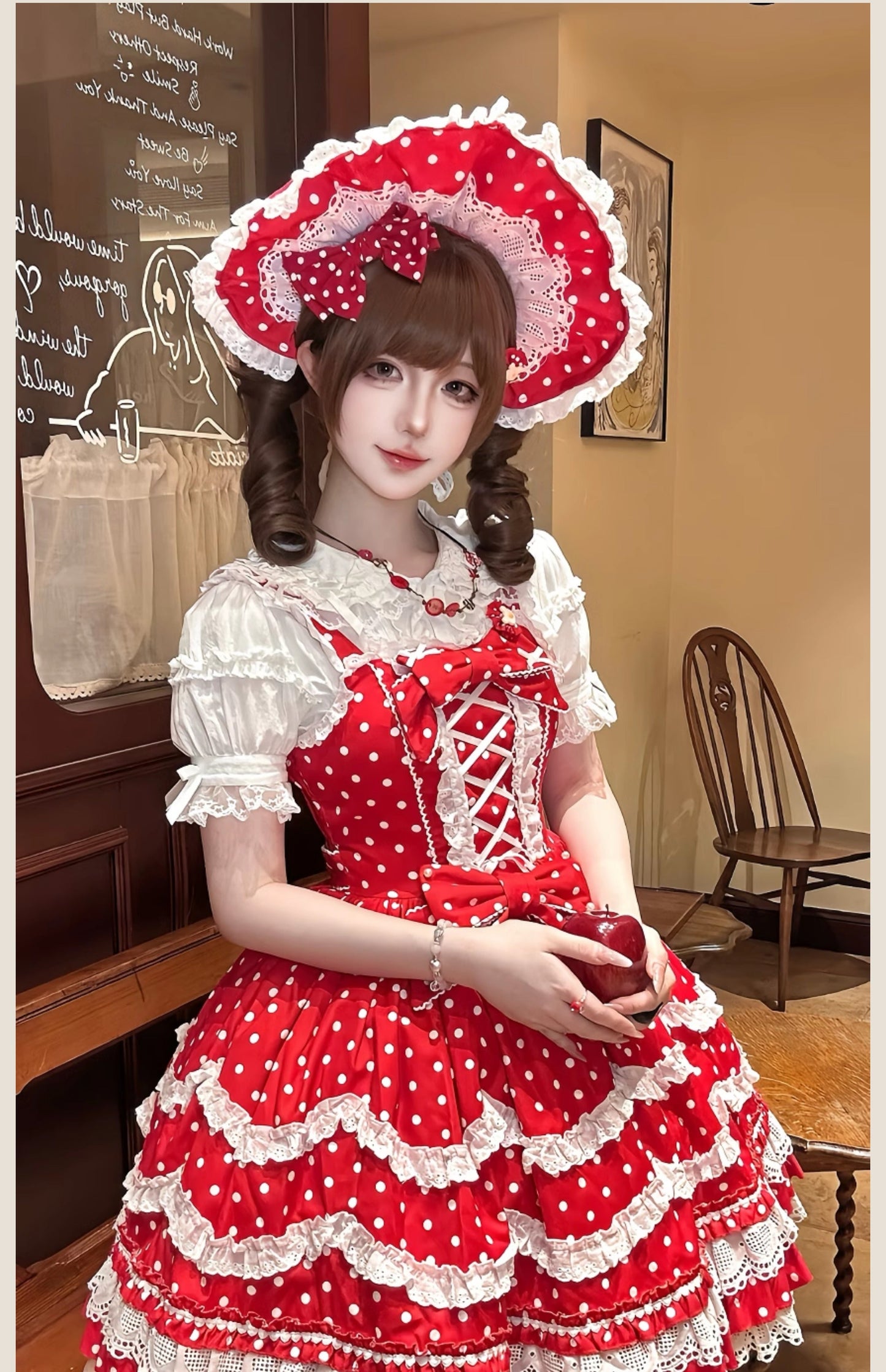 TaTaTa Lolita - Polka Bailys - Old School Lolita JSK Suit Red White Polka Dot Dress