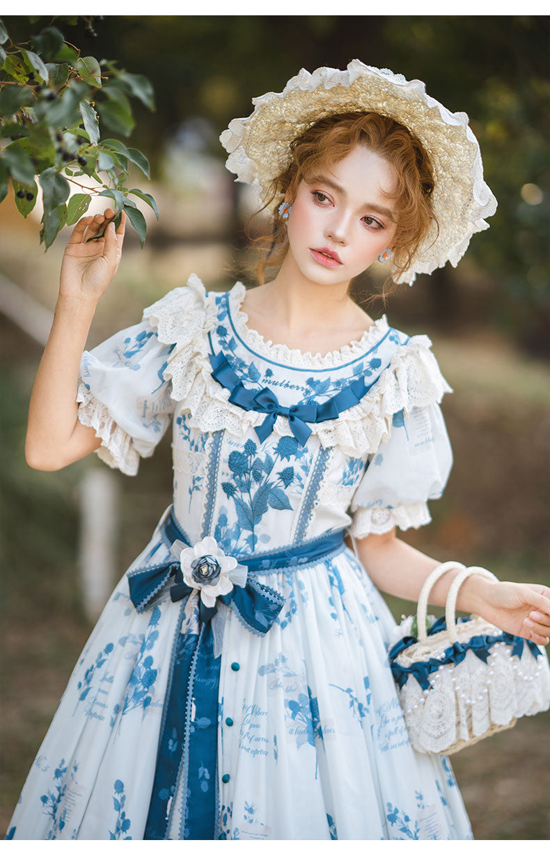 NanShengGe - Mulberry Poem - Country Lolita Printed Dress with Cardigan Set