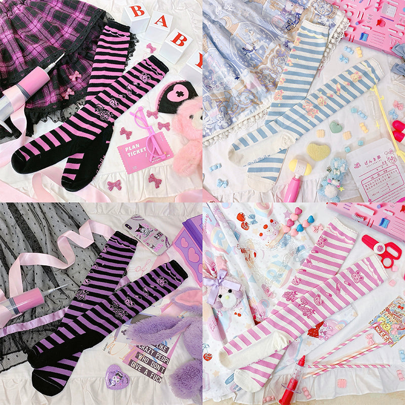 Roji roji - Striped Kawaii Lolita Calf Socks Multicolors