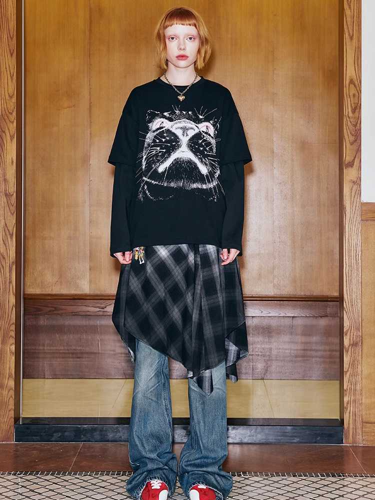 Fake two-piece long sleeve loose T-shirt【s0000009837】