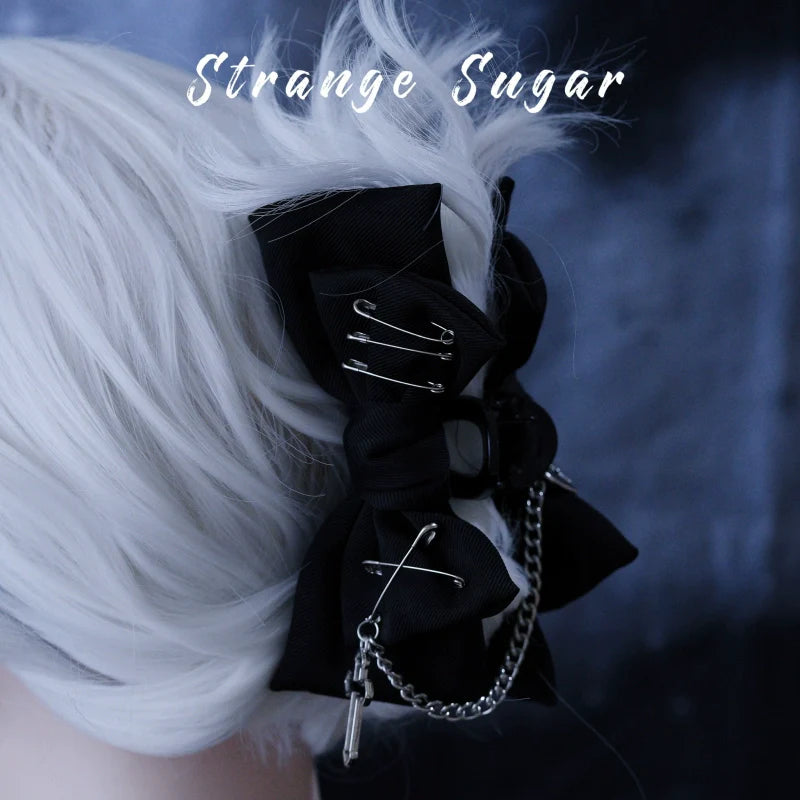 Strange Sugar - Gothic Lolita Claw Clip Cross Chain Bow Hair Accessory