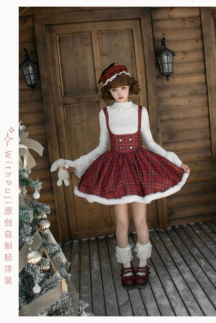 With PUJI - Wish Date - Twins Lolita Fishbone Bust-supporting JSK Winter Scarf-Cape