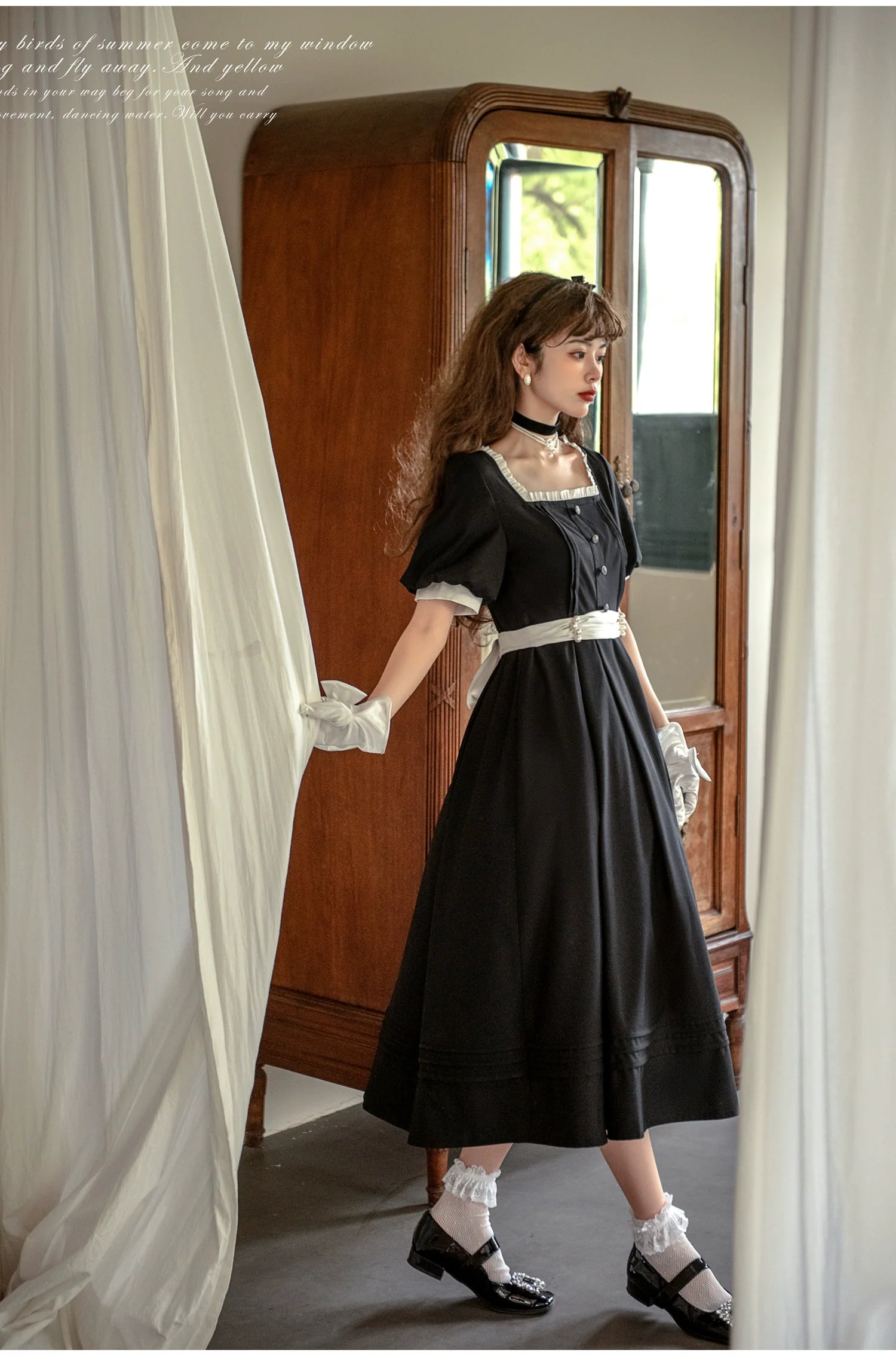 HuTaoMuJK - Thoughts - Vintage Lolita OP Dress Square Neckline Black Lolita Dress