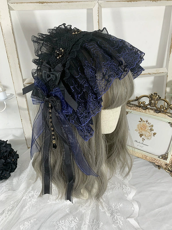 Sweet Jelly Lolita - Gothic Lolita Headband Black Bow Lace Hair Accessory