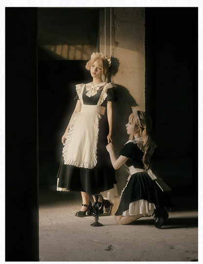 With PUJI - Kiss Kiss - Vintage Lolita OP Dress Maid Lolita Apron Dress