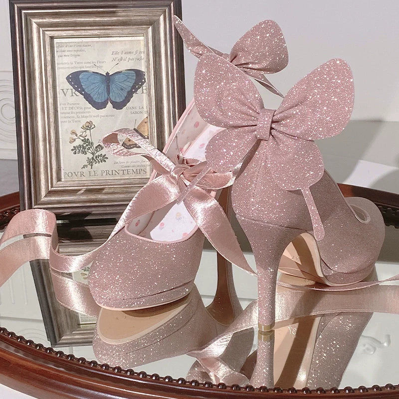 Pure Tea For Dream - Butterfly Specimen - Shiny Ballet Lolita Shoes Sweet Lolita Platform Heels