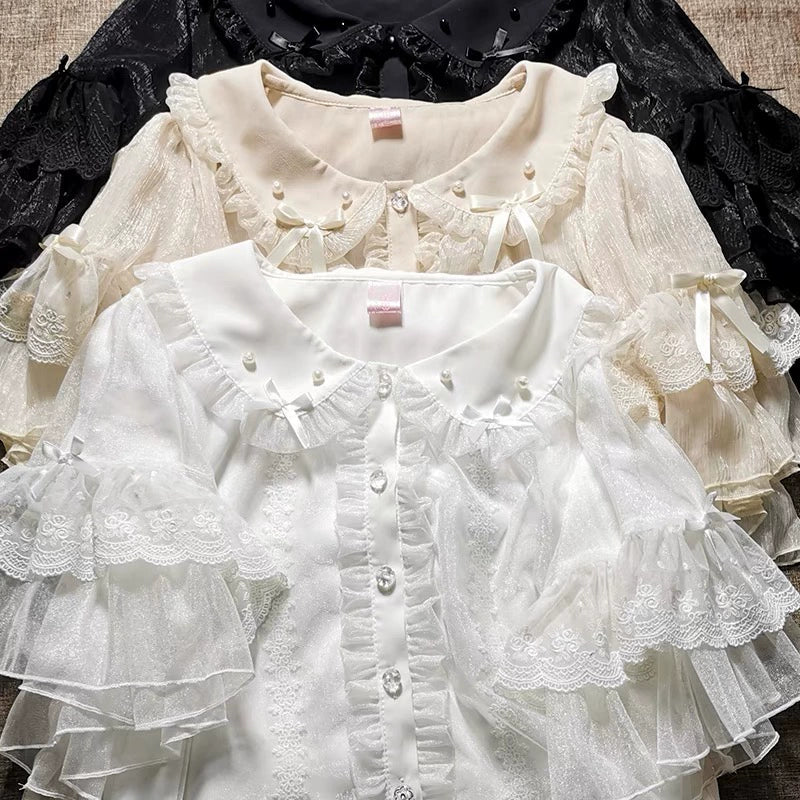 Sakurada Fawn - Lolita Sweetheart Cute Snowflake Chiffon Blouse