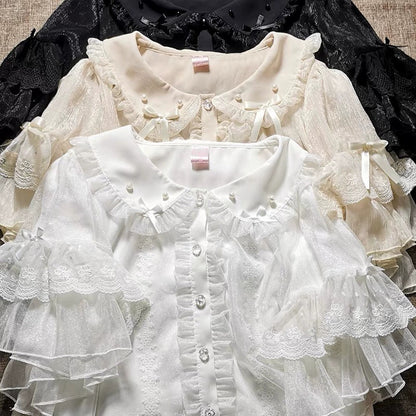 Sakurada Fawn - Lolita Sweetheart Cute Snowflake Chiffon Blouse