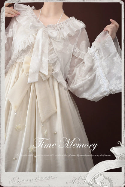 Time Memory - Xianbei - Sweet Lolita Chiffon Lantern Sleeve Cardigan with Bow