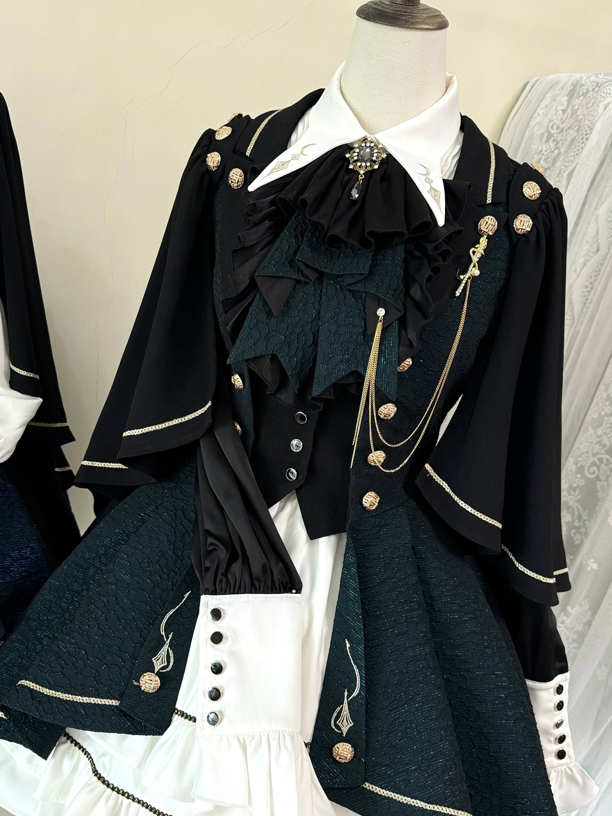 SilentMars - Fallen Moon Rule - Military Lolita Shirt Set Retro Knight Style Blouse