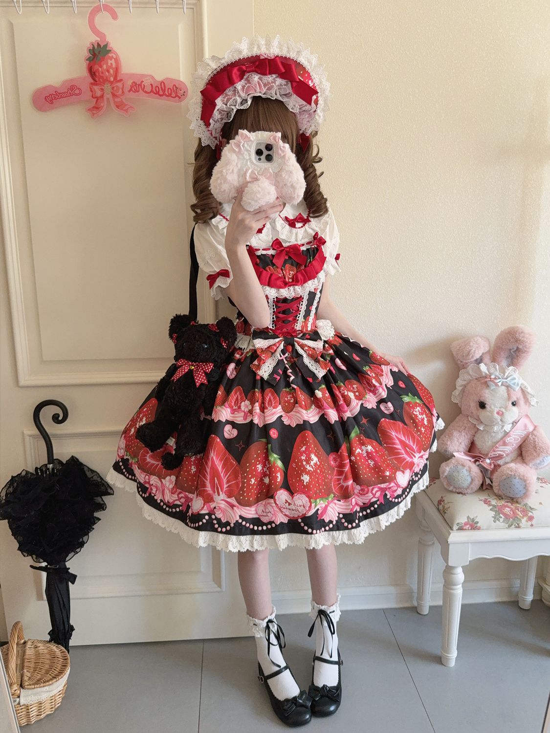 Hanguliang - Strawberry Tale - Sweet Lolita JSK Strawberry Printed Dress