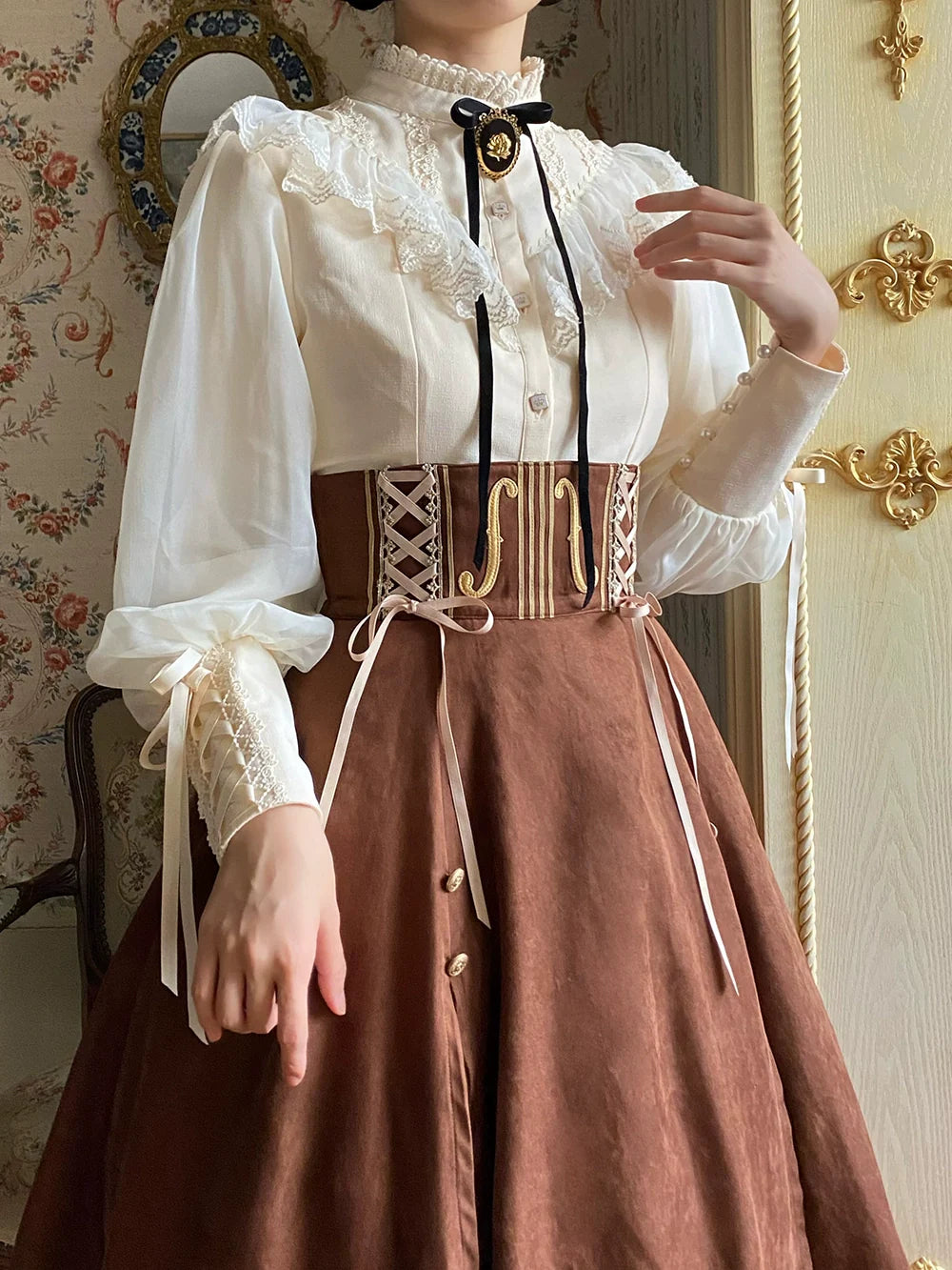 Miss Point - Golden Movement - Elegant Lolita Fishbone Skirt Customized