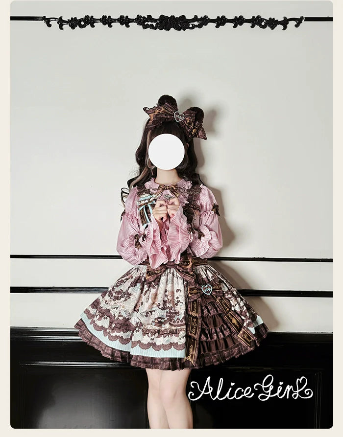 Alice Girl - Bear Chocolate Bar - Kawaii Lolita Blouse, Long Sleeve