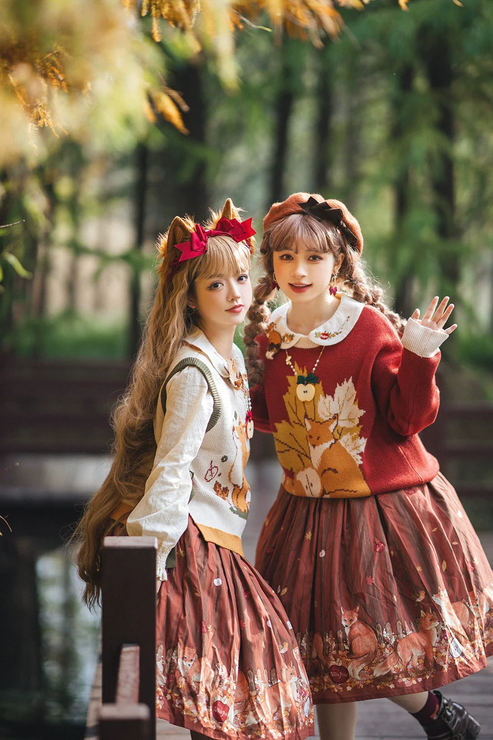 Miss Point - Chubby Fox in the Forest - Kawaii Lolita Sweater Customized Winter Lolita Couple Outfit